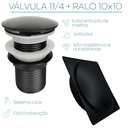 Ver imagem 6 de Kit Tampa Ralo Click 10x10 preto E Valvula Click 1 1/4 preta Pia Inox Para Banheiro Conjunto 2 Peças