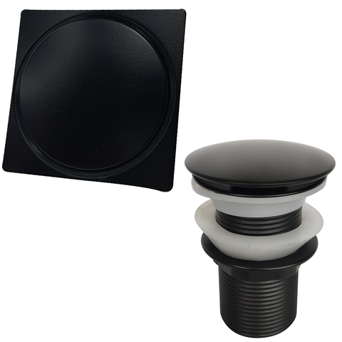 Kit Tampa Ralo Click 10x10 preto E Valvula Click 1 1/4 preta Pia Inox Para Banheiro Conjunto 2 Peças