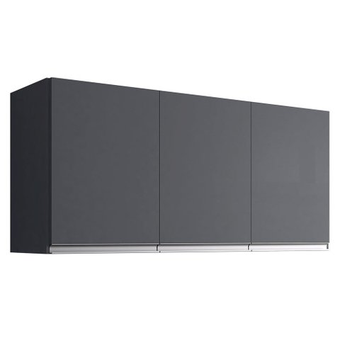 Armário de Cozinha Aéreo Andréia 120cm 3 Portas Cinza Escuro - Desk Design AJL Móveis Aéreo 3 Portas
