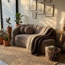 Ver imagem 1 de Sofá Curvo 3 Lugares Orgânico Recepção Sala Confortável Serena Boucle Cappuccino - Montanari's Decor