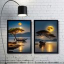 Ver imagem 2 de Kit 2 Quadros Paisagens por do Sol Rio com Barcos 24x18cm - com Vidro:moldura Preta
