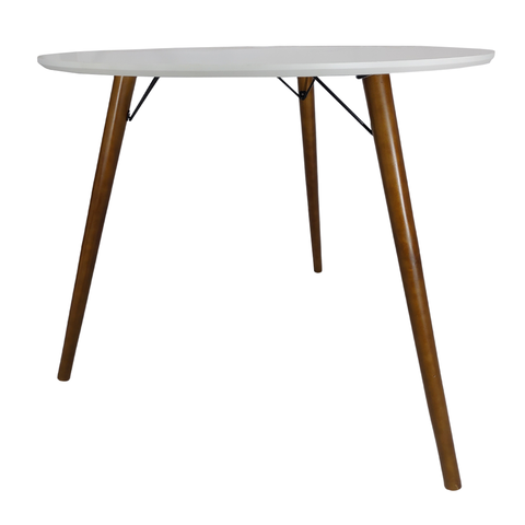 Mesa Jantar Redonda 90cm Branco MDF 3 Pés Palito 75cm Suporte V