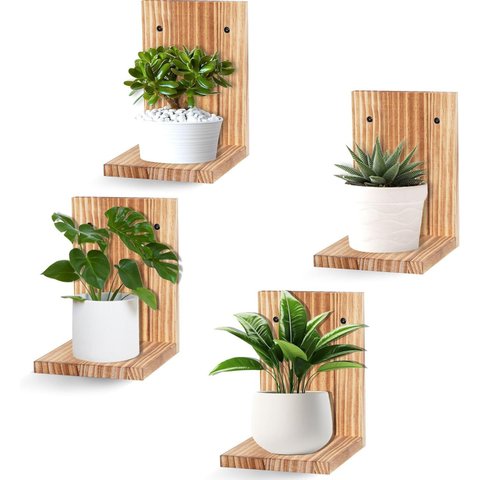 Prateleira de parede pequena moderna, mini prateleiras flutuantes de madeira,  pacote  4 unidades