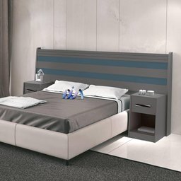 Cabeceira Casal Com 2 Mesas De Cabeceira Grafite Azul Delta Fênix - 1