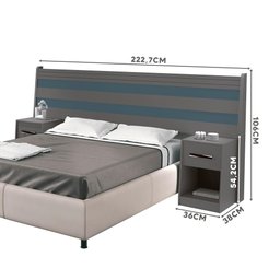 Cabeceira Casal Com 2 Mesas De Cabeceira Grafite Azul Delta Fênix - 4