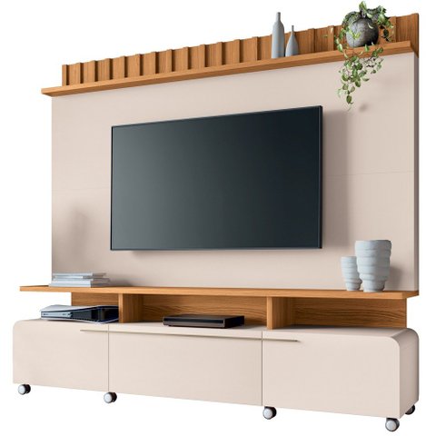 Estante Painel para Tv 70 Pol 200cm Ripado Artist H01 Off White/cinamomo - Mpozenato