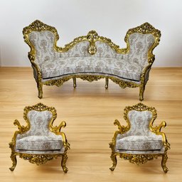 Jogo de Sofá Clássico Bege com Dourado + Par de Poltrona Prime Home Decor - 5