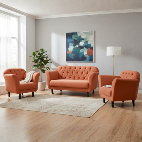 Kit Namoradeira + 2 Poltronas Decorativa Dália Veludo Terracota