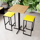 Ver imagem 1 de Conjunto Mesa Alta Bar Bistrô Quadrada Pinus 2 Bancos Estofado Don Castro Decor