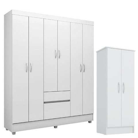 Guarda Roupa Flash 2 e Armário Multiuso Viena Branco Brilho - Demóbile