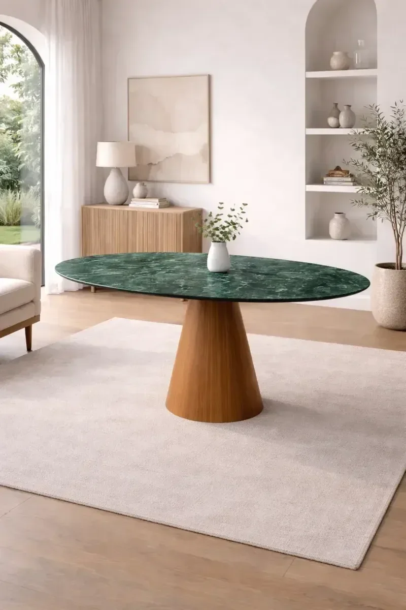 Mesa Cone 120cm em Mármore Verde Guatemala