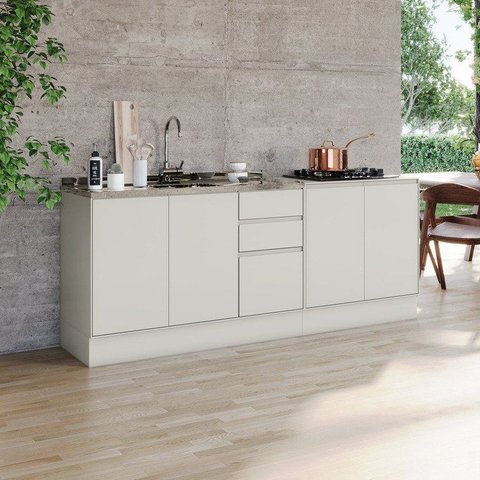 Cozinha Compacta 2 Peças em MDF com Tampo Cooktop Fineze Areia