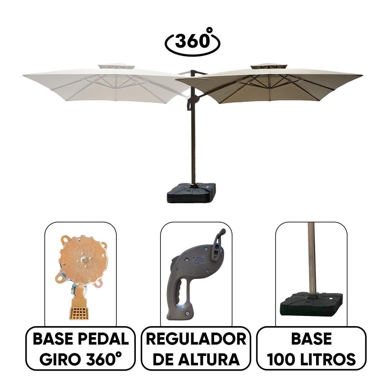 Ombrelone Guarda Sol Premium Aluminio Bege 3,0 X 3,0 C/ Base em 100l - 10