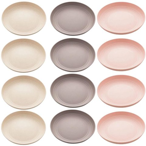 Jogo 12 Pratos Sobremesa 20cm Lines Lyor Plástico Pratinho Bolo Torta Sortido Mesa Posta Cafeteria