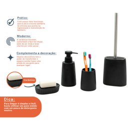 kit banheiro saboneteira e escova sanitária 4 pçs - oikos - 3