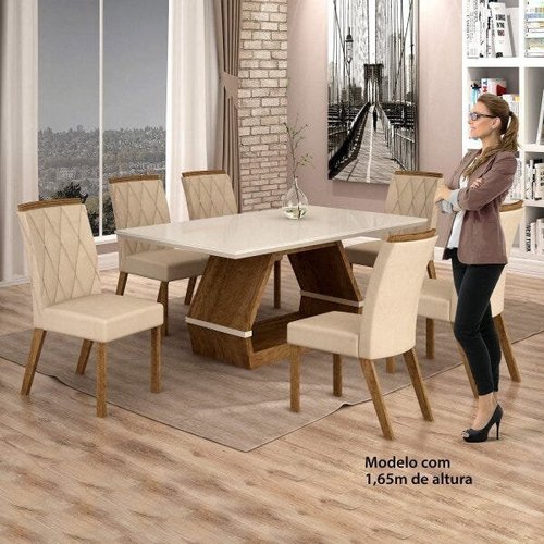 Conjunto Sala de Jantar Mesa Tampo Vidro e MDF 6 Cadeiras Yescasa -  Conjunto Sala de Jantar - Magazine Luiza