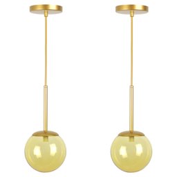 Kit 2 Pendentes Jabuticaba Dourado Globo de Vidro Âmbar - 1
