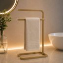Ver imagem 1 de Suporte Porta Toalha Dourado de Rosto Duplo para Bancada de Banheiro Lavabo - Édecasamóveis