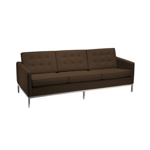 Sofá Fixo Florence Knoll 3 Lugares Cromado em Sintético Marrom