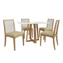 Ver imagem 2 de Sala Jantar Mesa Elma Premium Madeira Maciça C/ Tampo Madeirado C/ Vidro 120x80cm e 4 Cadeiras Lara