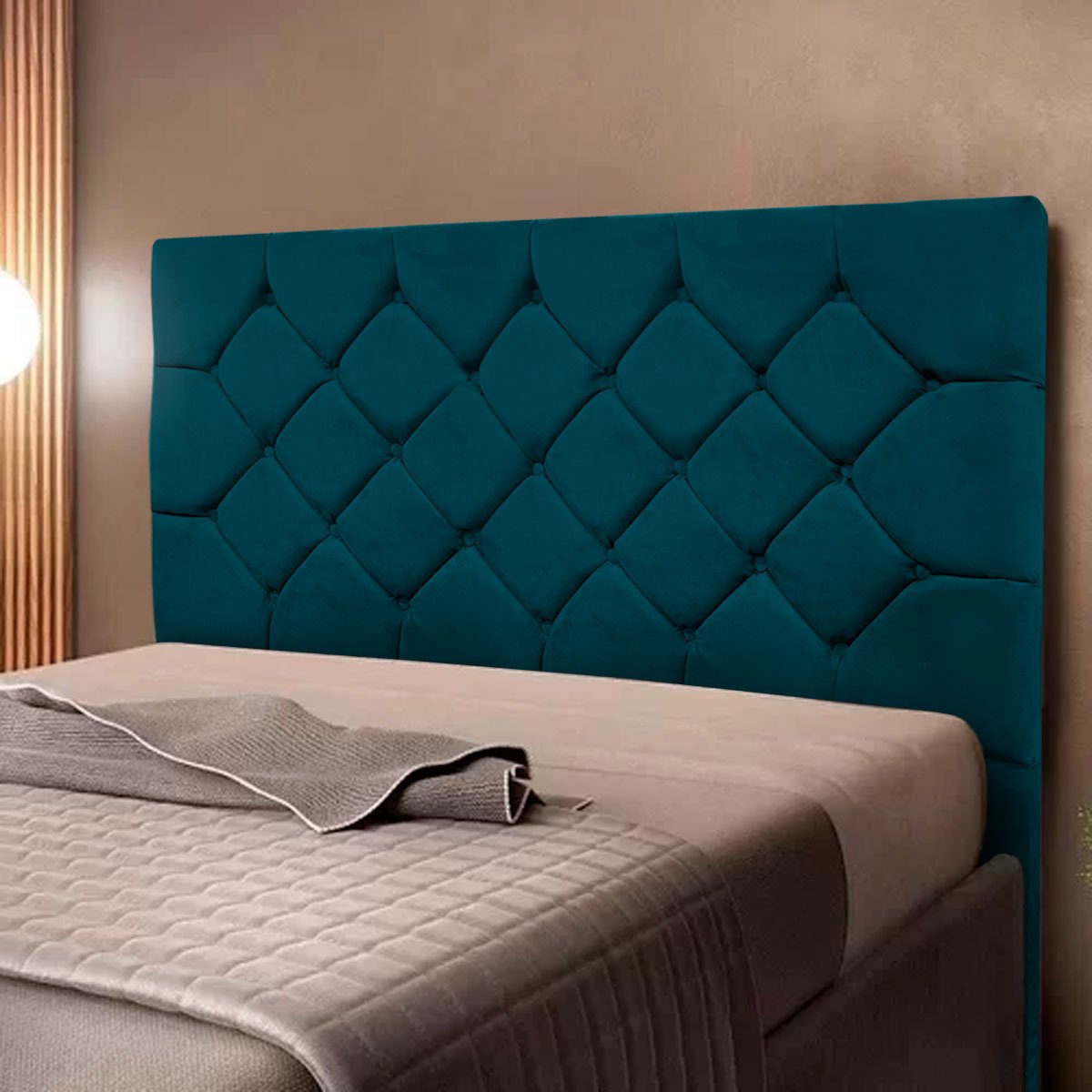 Cabeceira de Cama Box Casal Estofada Kasi Azul | MadeiraMadeira