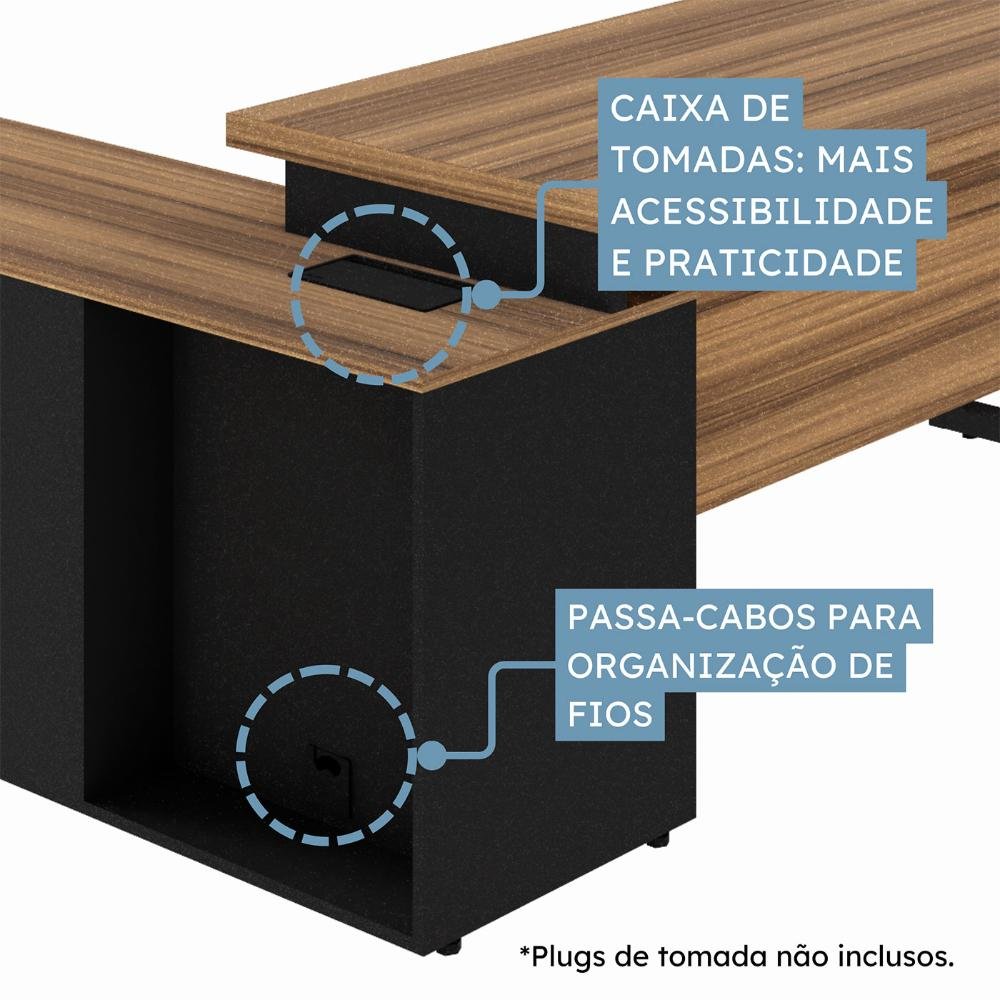 Mesa em L 1,50m Armário Lateral 3 Gavetas Pé Metal Ng Pr F5 Cor:nogal com Preto - 8