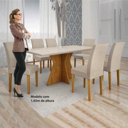 Conjunto Sala de Jantar Mesa Tampo de Vidro Off-white Creta 6 Cadeiras Olímpia Leifer - 5 Conjunto Sala de Jantar Mesa Tampo de Vidro Off-white Creta 6 Cadeiras Olímpia Leifer - 5