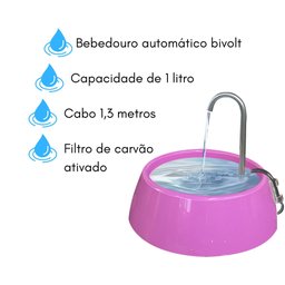 Bebedouro Fonte Cães Gatos Automático Bivolt 1L Little Mecpet Bebedouro Fonte Little 1L Rosa - 2