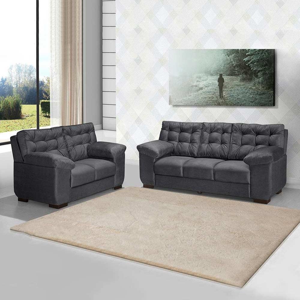 Conjunto Sofá 2 e 3 Lugares Cinza Leppos - 1