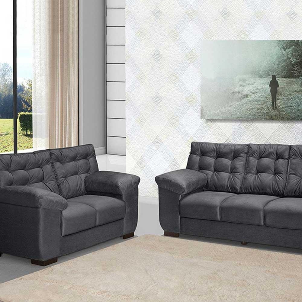 Conjunto Sofá 2 e 3 Lugares Cinza Leppos - 3