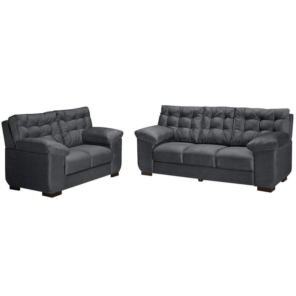 Conjunto Sofá 2 e 3 Lugares Cinza Leppos - 2