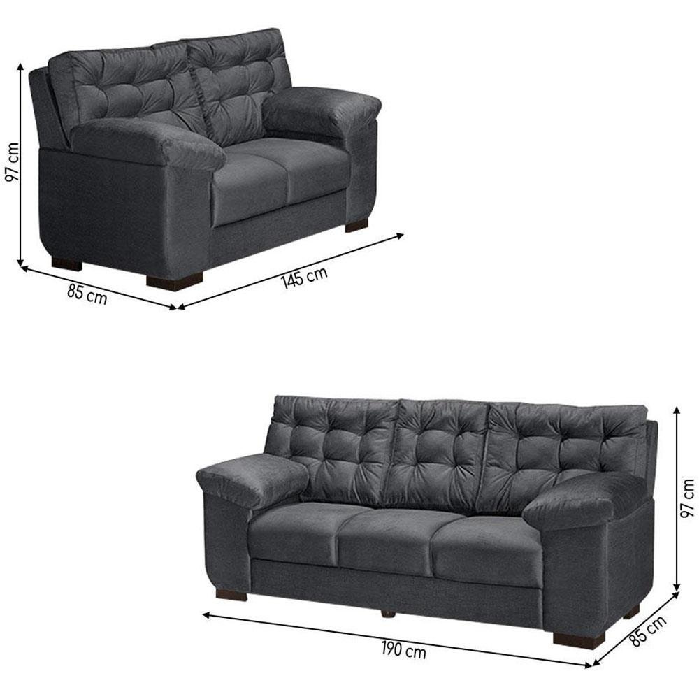 Conjunto Sofá 2 e 3 Lugares Cinza Leppos - 4