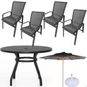 Ver imagem 1 de Conjunto Lótus com Mesa 90cm Ripada 4 Poltronas Ombrelone 3,00m com Base Preto