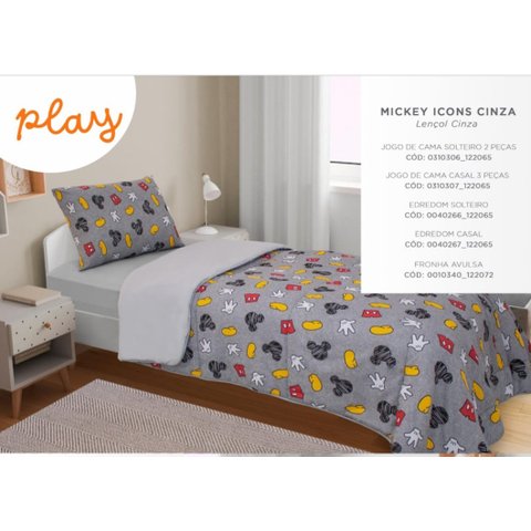 Edredom Solteiro + Jogo de Lençol Malha Mickey Portallar Disney