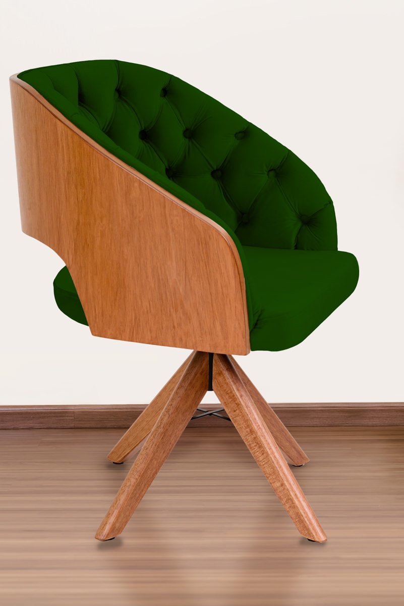 Poltrona Decorativa Mari Laminada Pé Giratório de Madeira Capitonê Cor:verde