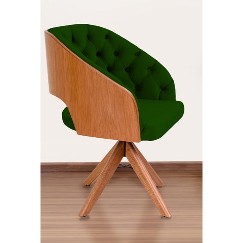 Poltrona Decorativa Mari Laminada Pé Giratório de Madeira Capitonê Cor:verde