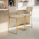 Ver imagem 1 de Kit 3 Banquetas Média Balcão Estofada com Encosto Dourada Suede Dubai