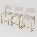 Ver imagem 2 de Kit 3 Banquetas Média Balcão Estofada com Encosto Dourada Suede Dubai