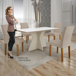 Conjunto Sala de Jantar Mesa Tampo de Vidro Branco Creta 4 Cadeiras Olímpia Leifer - 5