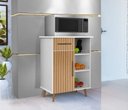 Ver imagem 1 de Móvel de Cozinha Cristal – Balcão Fruteira com 1 Porta, 1 Gaveta e Espaço Micro-ondas Branco Ripado
