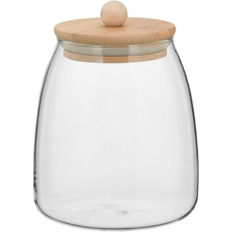 Table Pote 15x11x11cm 900ml Borosilicato Transp Tampa Bambu