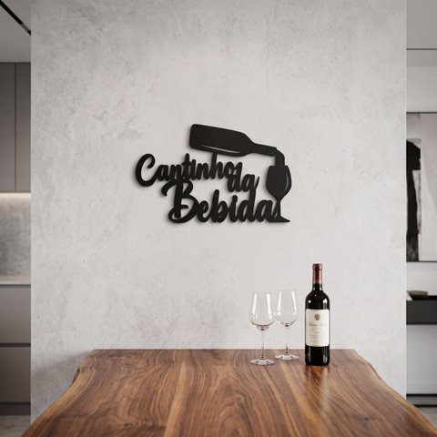Placa Decorativa Cantinho da Bebida Letreiro Cozinha Cafeteria Decoração Parede MDF Preto 3mm