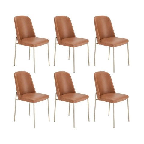 Kit de 6 Cadeiras de Aço Estofada Lucille Champanhe - Caramelo