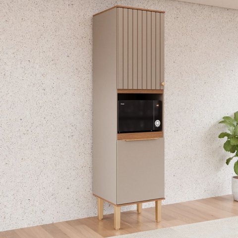 Paneleiro Cozinha 2 Portas Nicho Microondas Armário 100% MDF: Freijó/Cappuccino