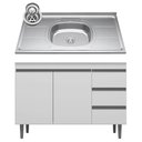 Ver imagem 3 de Balcão de Cozinha com Pia Inox 100cm 3 Gavetas Andréia Branco - AJL Móveis