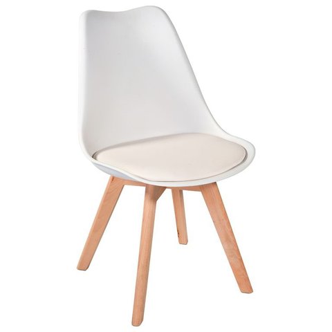 Cadeira de Jantar Eames Wood Leda Design Estofada Branca