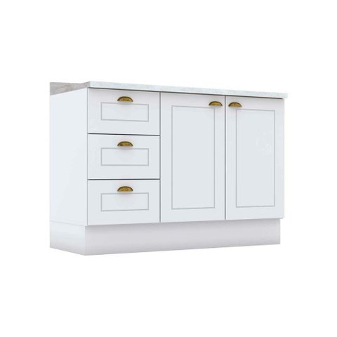Balcão de Cozinha Americana P/ Pia 3 Gavetas e 2 Portas C/tampo 120cm Branco - Henn
