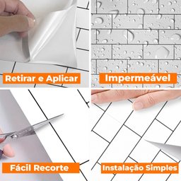 Papel de Parede Adesivo Cozinha Alta Temperatura Azulejo Metro White - 12