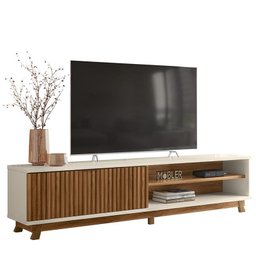 Rack Bancada Arcade Ripado 2.1 para TV até 75” Cinamomo Mel/Off White - PR Móveis - 1