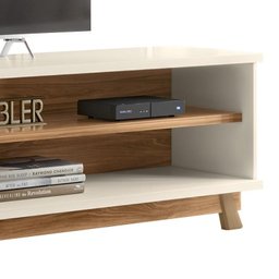 Rack Bancada Arcade Ripado 2.1 para TV até 75” Cinamomo Mel/Off White - PR Móveis - 4